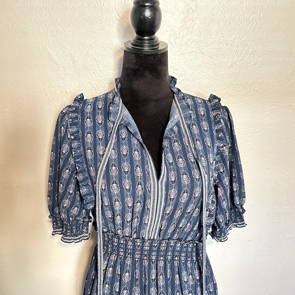 Like New Max Studio Cottagore Navy Blue Patterned Maxi Dress Size Small - Picture 2 of 16